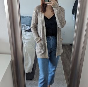 Farm Rio Oatmeal Taupe Sequined Boyfriend Cardigan size S